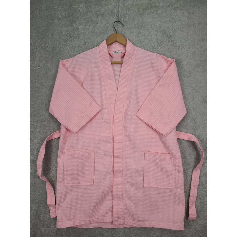 CHAKIR Linen Women's Waffle Short Robe Pink One Size